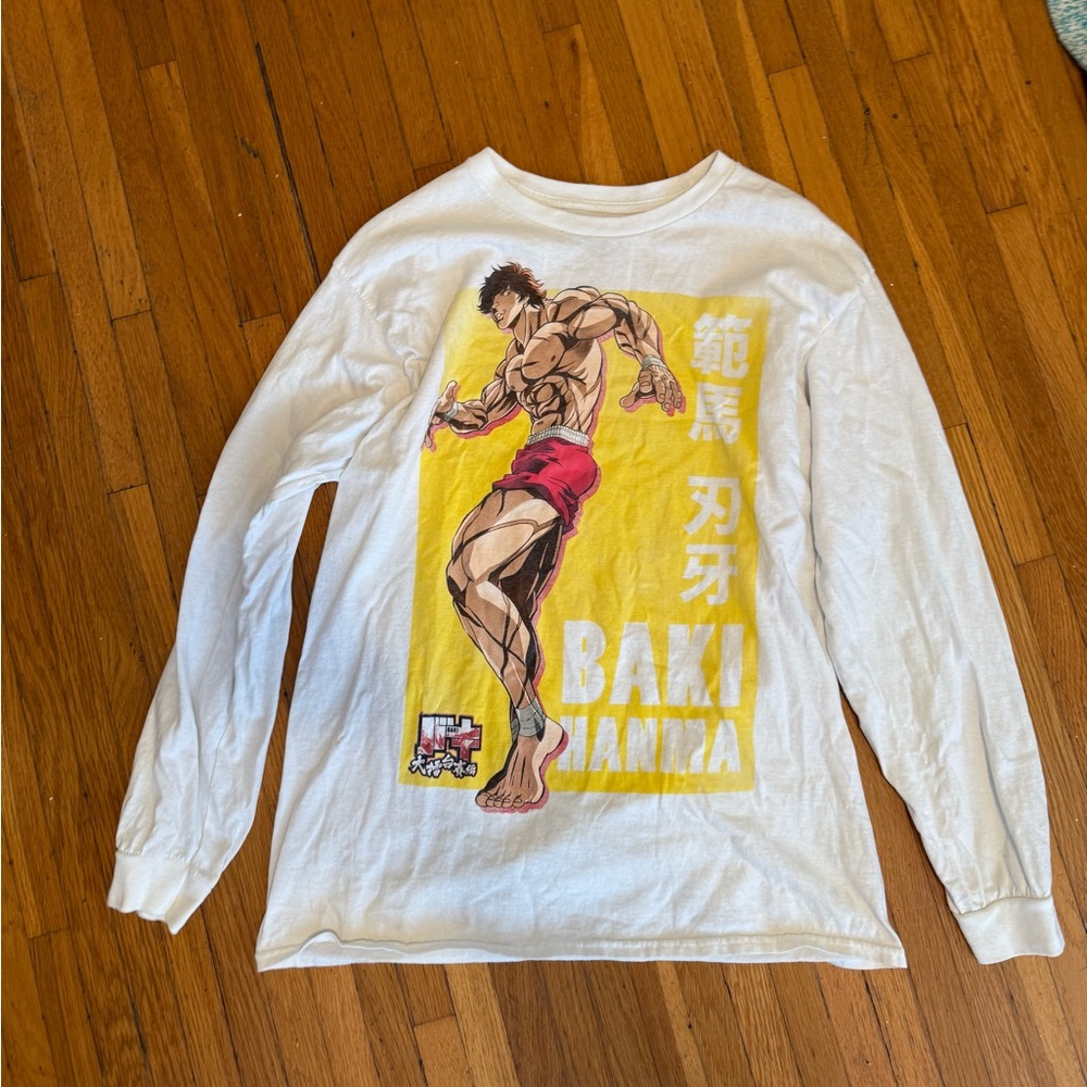 Baki Hanma Graphic Long Sleeve T-Shirt in White, Size Large